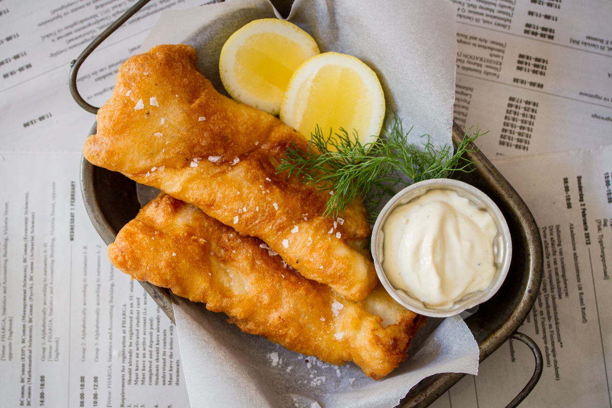 Beer battered hake with homemade mayonnaise