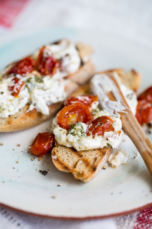 Bruschetta with labneh and slow roasted tomatoes