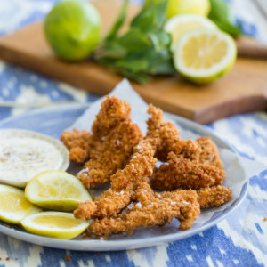 Crumbed whole-grain paprika chicken strips
