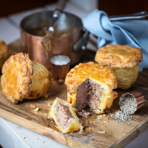 Individual pork pies with onion gravy (photography by Tasha Seccombe, styling by Nicola Pretorius)