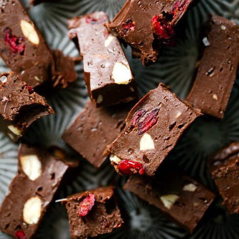 Chocolate, cranberry and almond fudge (photography by Tasha Seccombe)