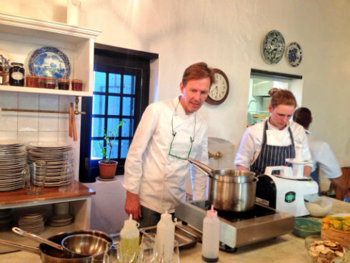 Chef Christiaan Campbell showing us how to make their farm to table menu.