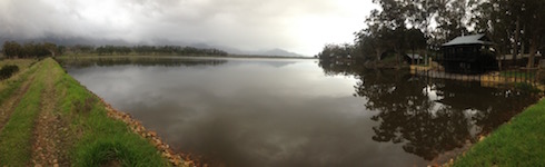 A panoramic view of the dam, late afternoon.