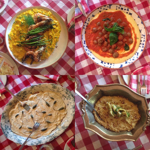 Some of the dishes that we tried at Mama Cucina: Prawn & saffron risotto, polenta with meatballs, veal with tuna & caper mayonnaise and a roasted artichoke dip.