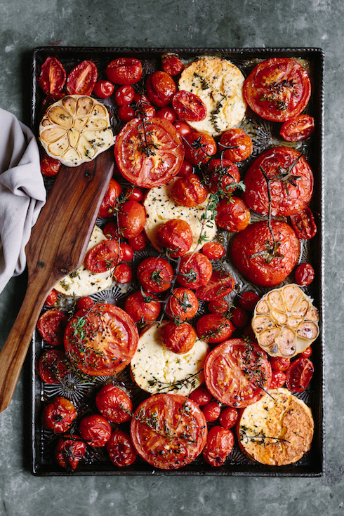 Baked tomatoes with feta, garlic, thyme (photography by Tasha Seccombe)